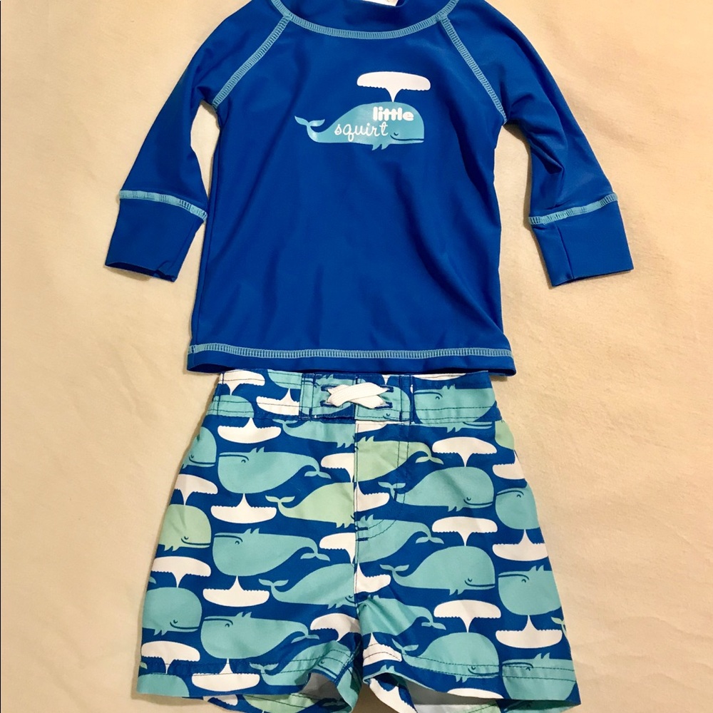 3-6 Month Boys Swim Trunks w/Long Sv Swim Shirt
